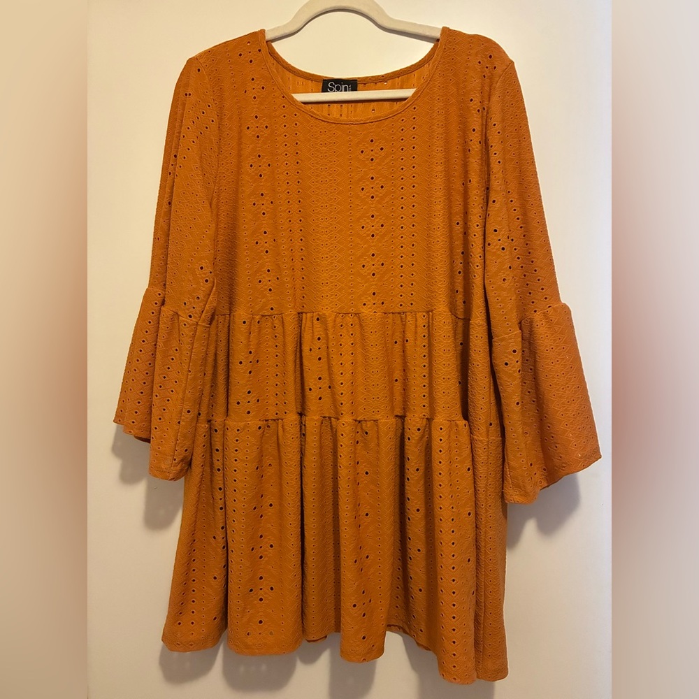 Chic Soul Women’s Eyelet Tiered Tunic Dress - Burnt Orange